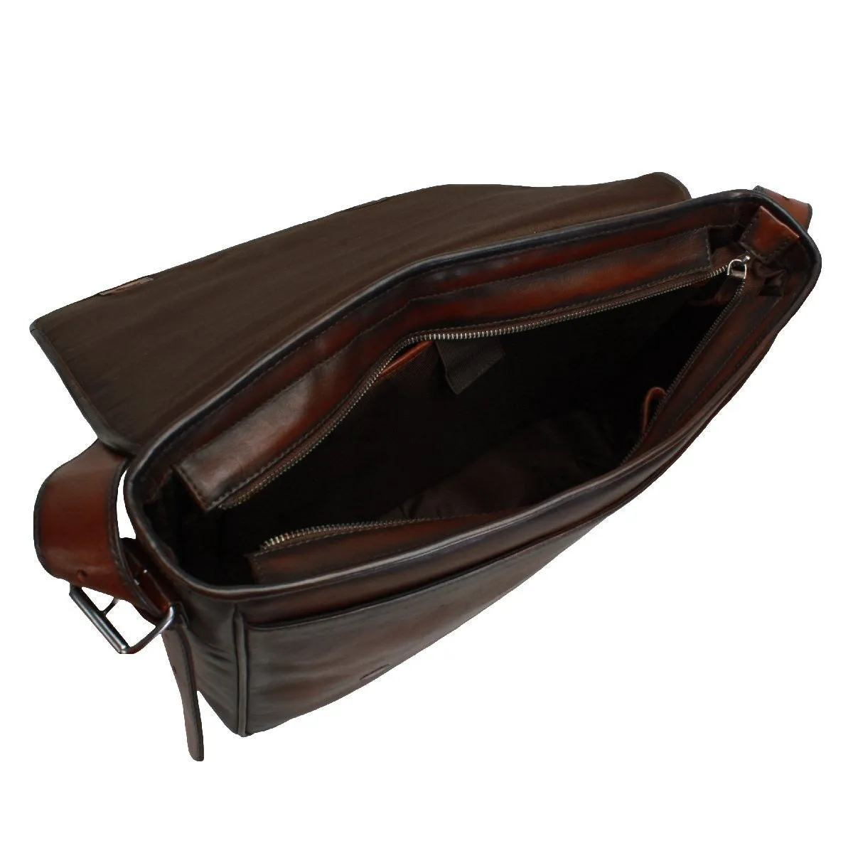 Hand-Painted Wine Leather Flap-Over Messenger Bag By Brune & Bareskin