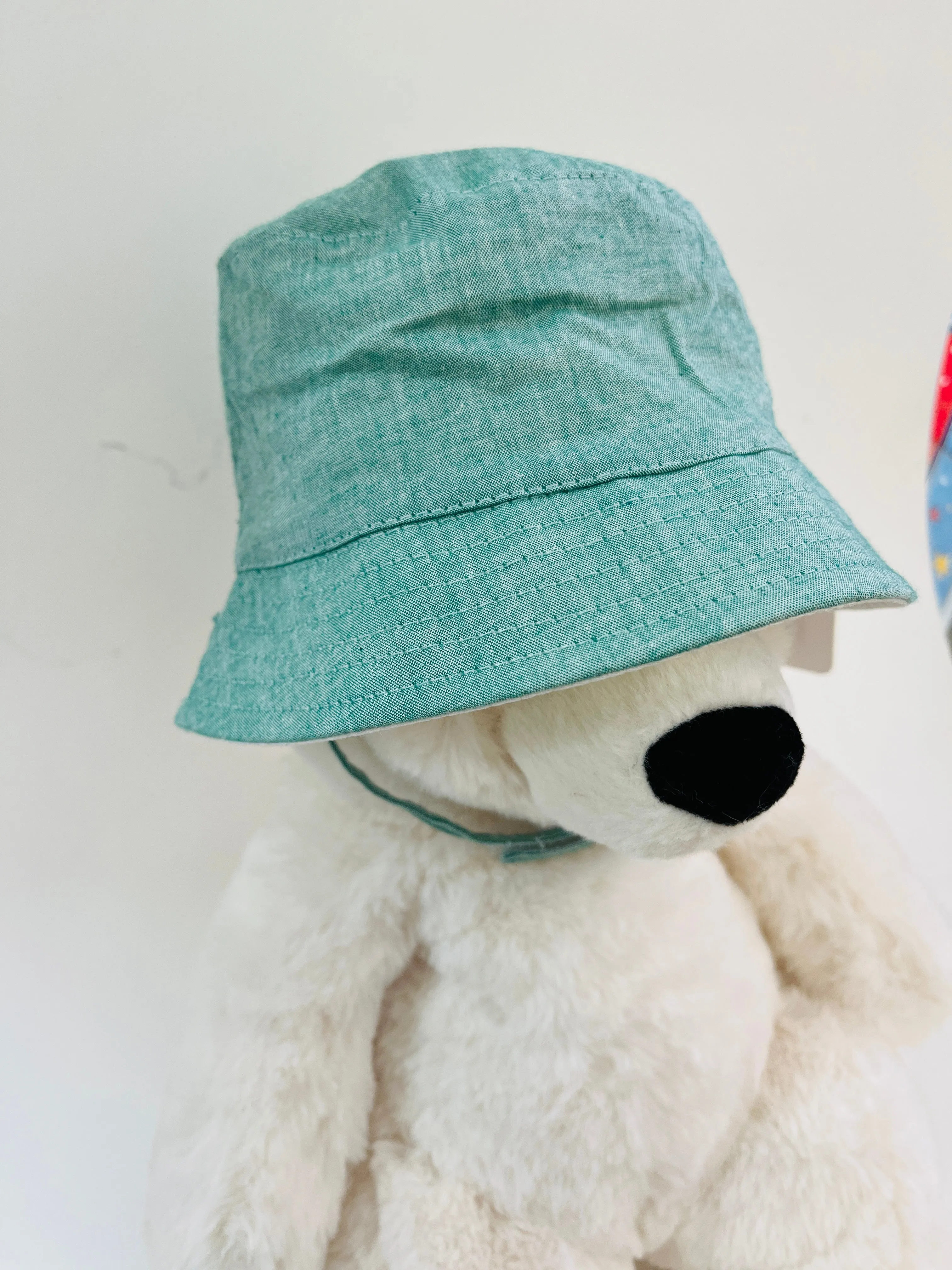 Hi Hop Chambray Reverse Green/White Denim Bucket Hat 3-6M