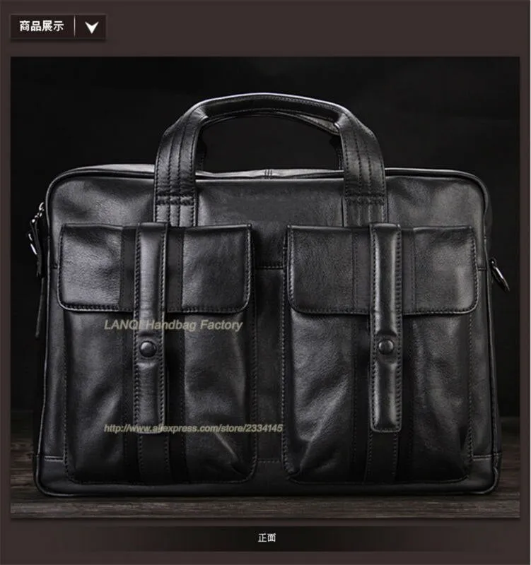 High Class Luxury Men Genuine 15"Laptop Briefcases Leather