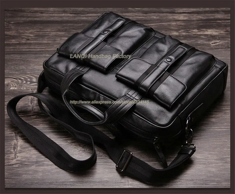 High Class Luxury Men Genuine 15"Laptop Briefcases Leather