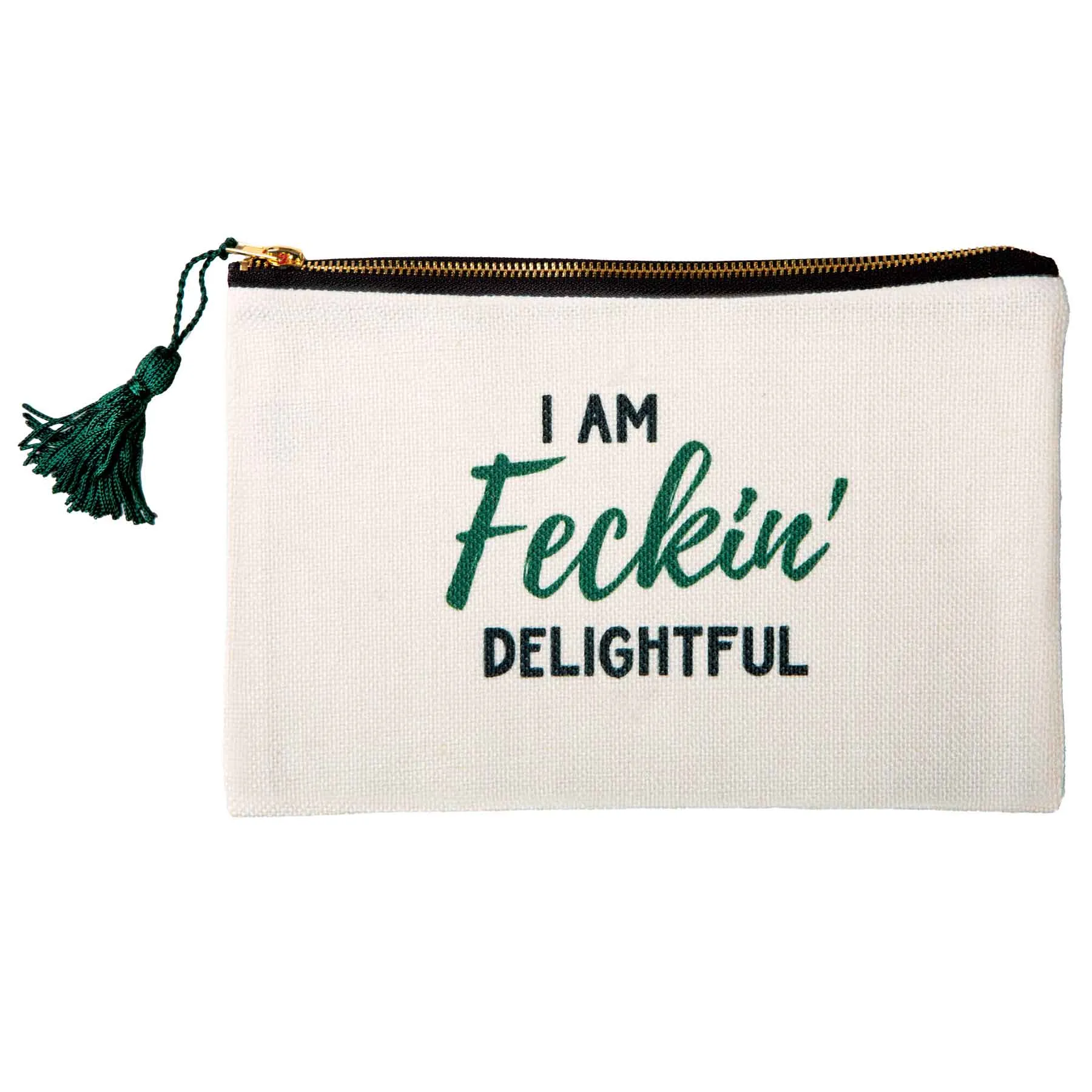 I am Feckin' Delightful Makeup Bag with Green Tassel