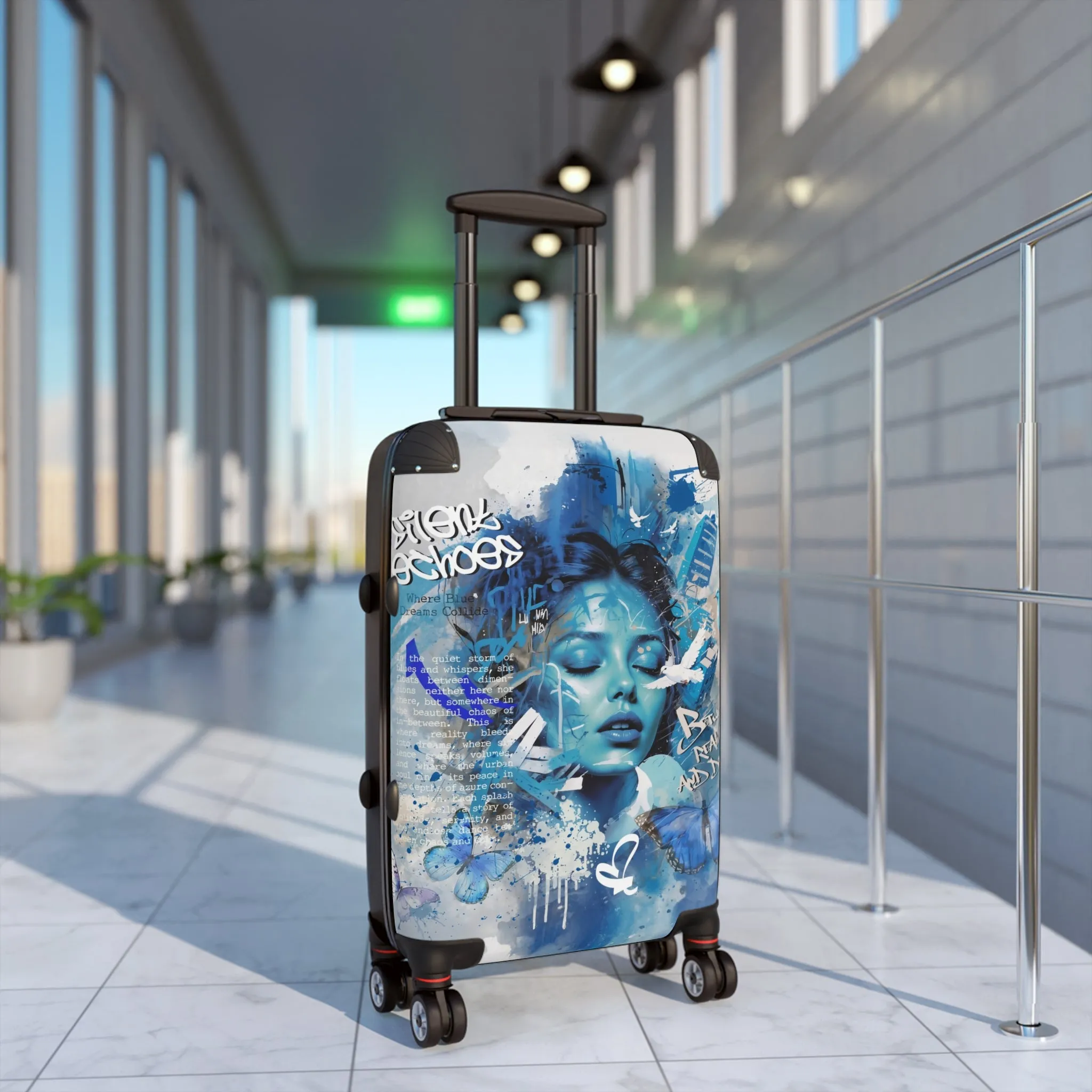 Journey Through Dreams - Ethereal Blue Urban Art Suitcase