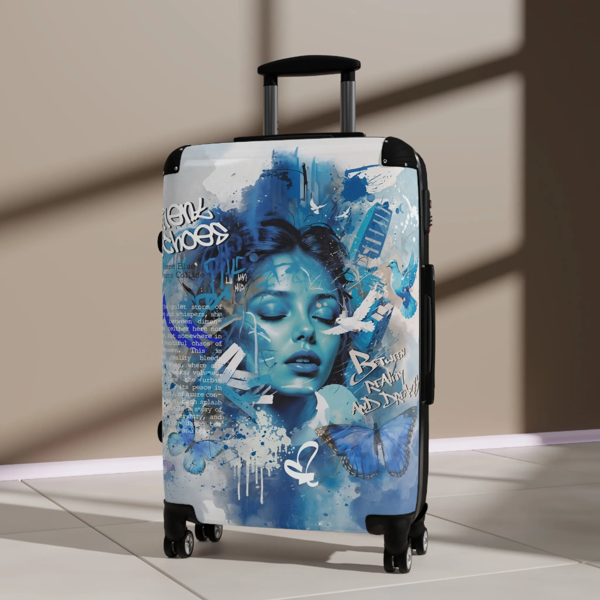 Journey Through Dreams - Ethereal Blue Urban Art Suitcase