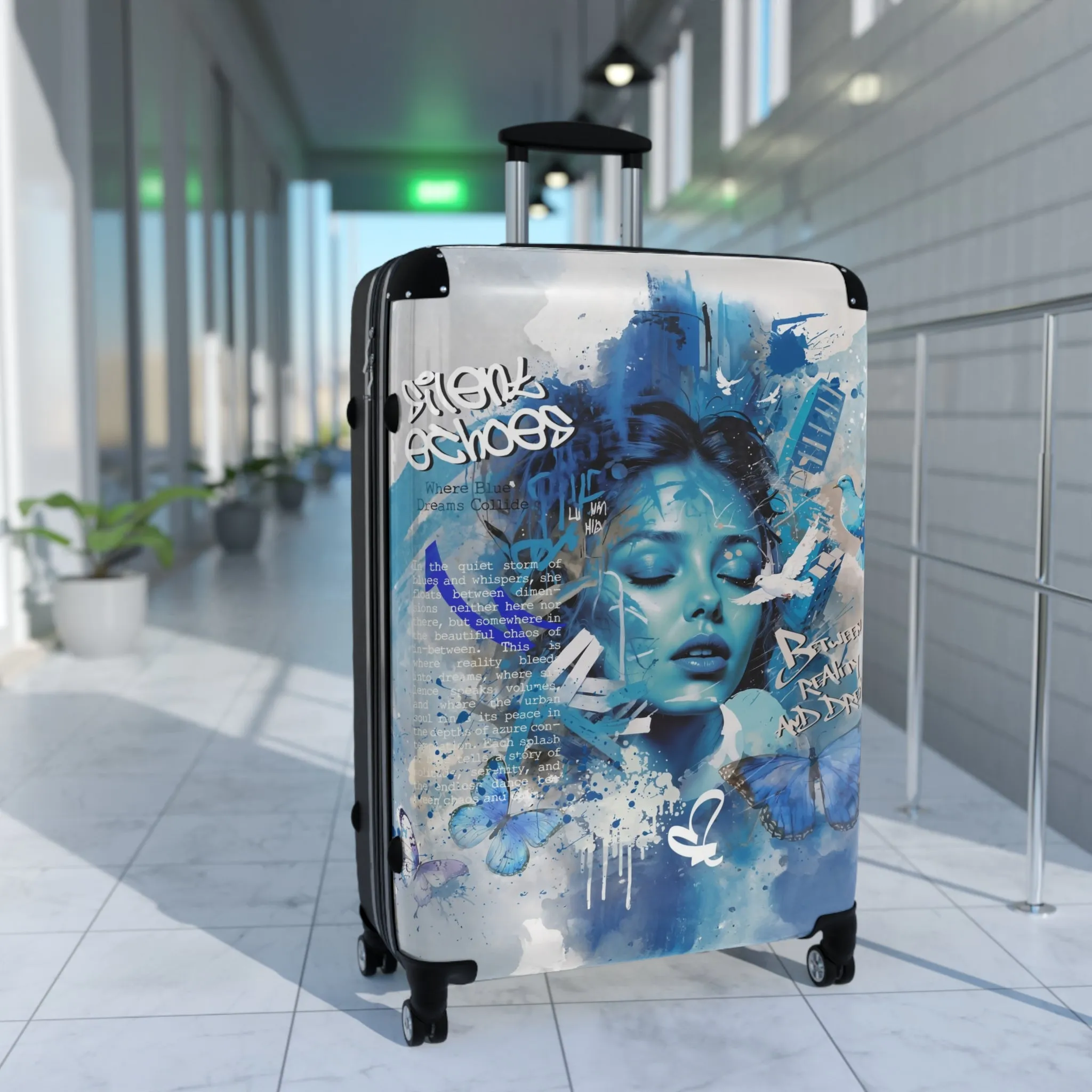 Journey Through Dreams - Ethereal Blue Urban Art Suitcase