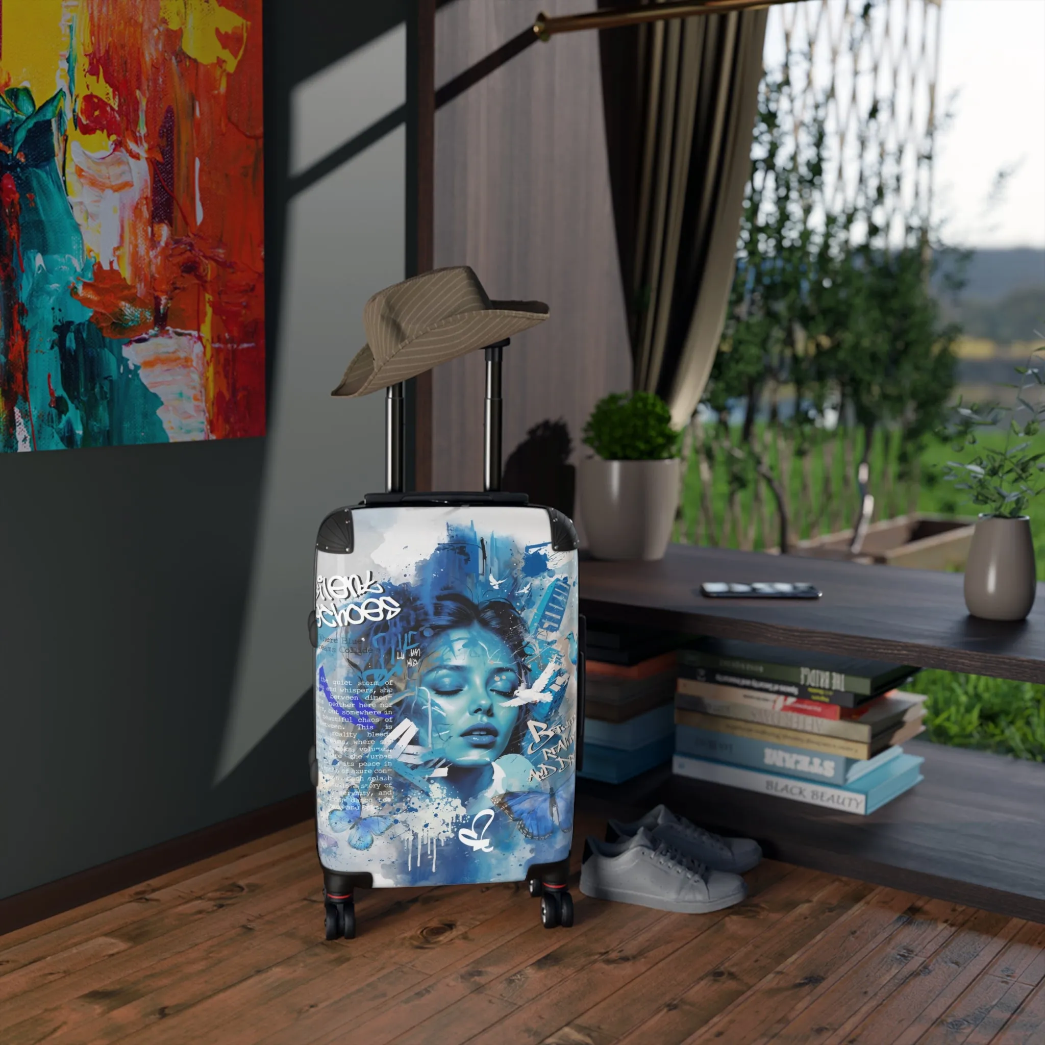 Journey Through Dreams - Ethereal Blue Urban Art Suitcase