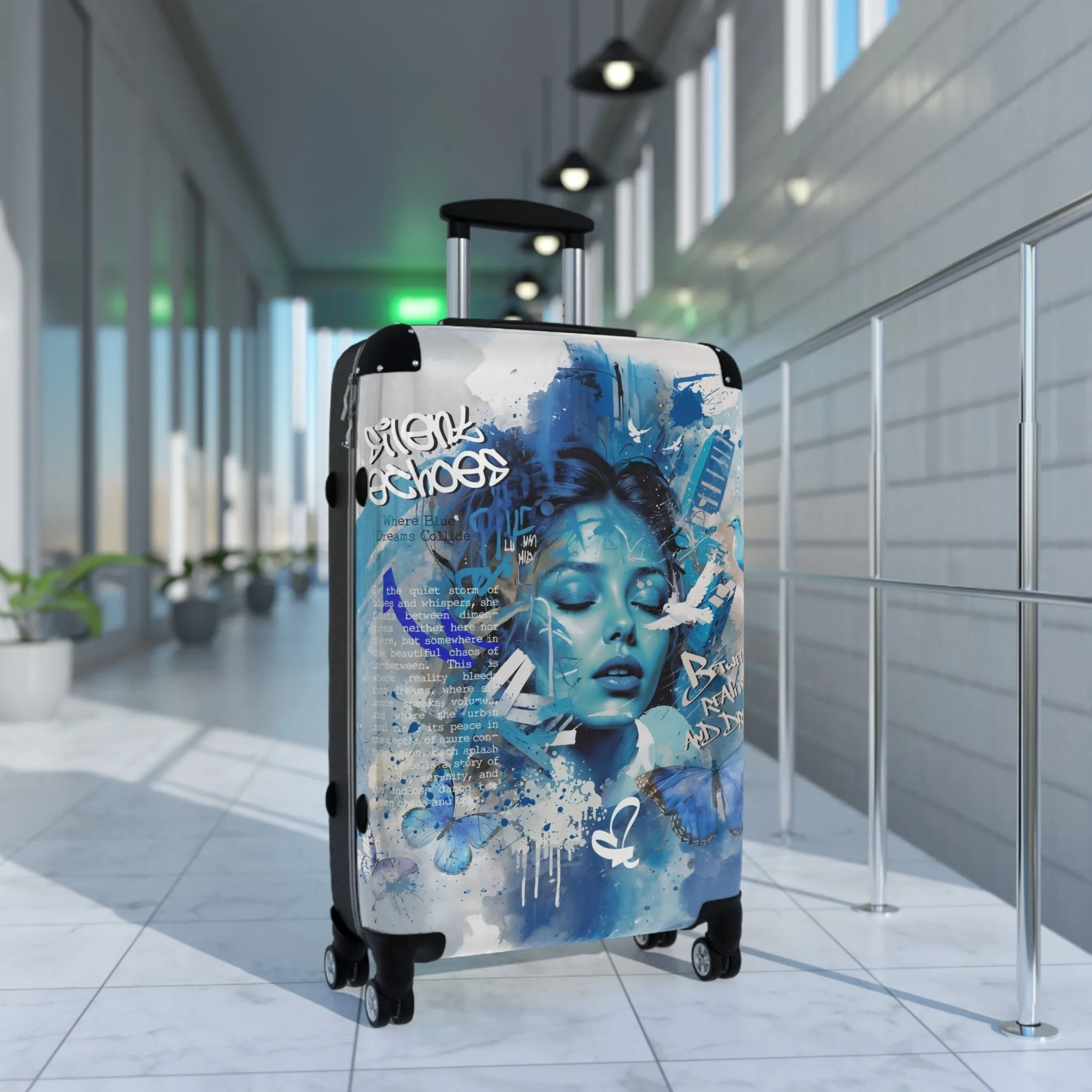 Journey Through Dreams - Ethereal Blue Urban Art Suitcase