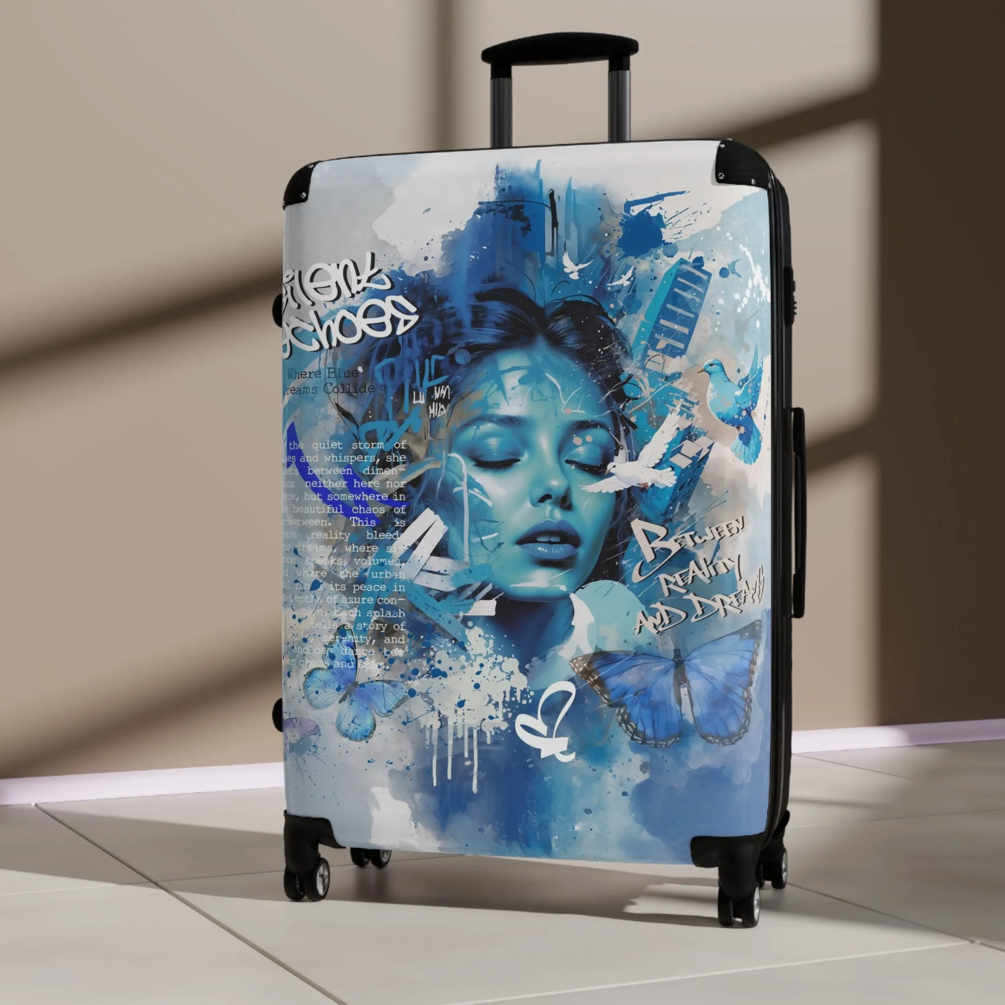 Journey Through Dreams - Ethereal Blue Urban Art Suitcase