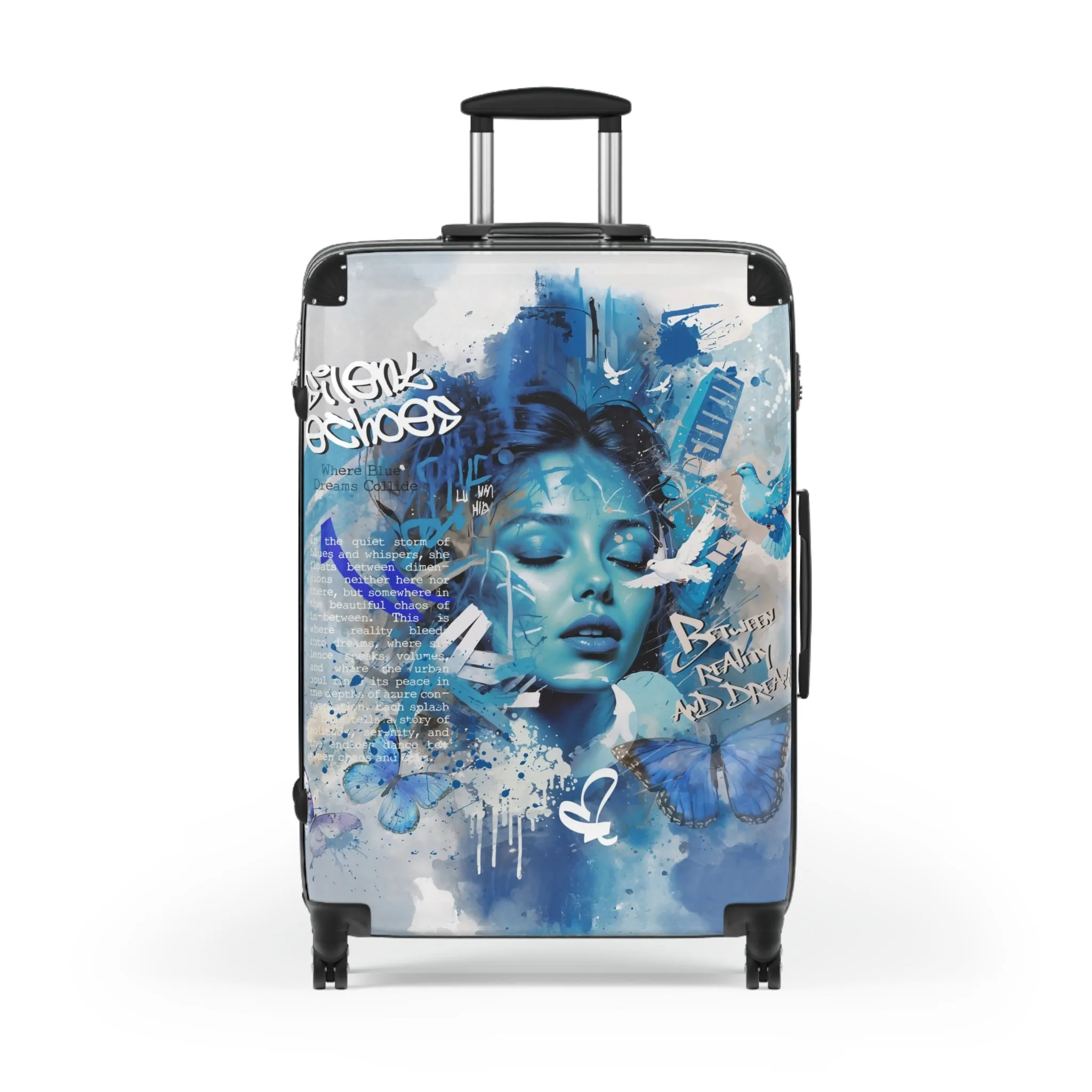 Journey Through Dreams - Ethereal Blue Urban Art Suitcase