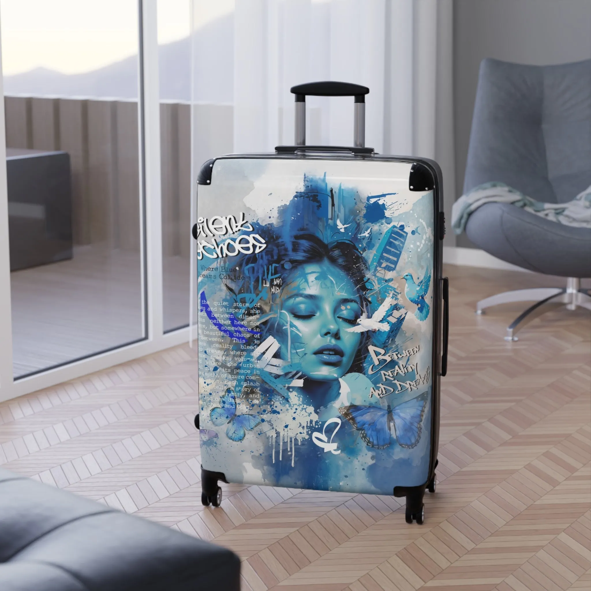 Journey Through Dreams - Ethereal Blue Urban Art Suitcase