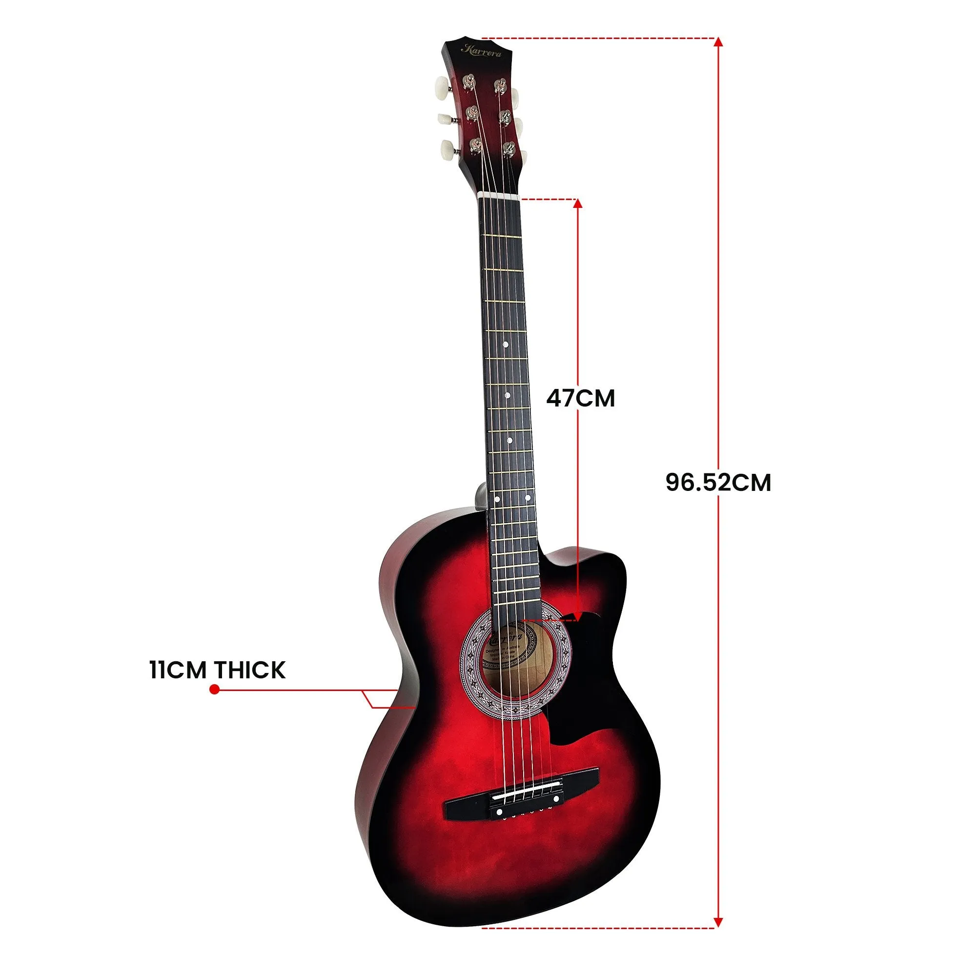 Karrera 38" Pro Cutaway Acoustic Guitar with Carry Bag (Red Burst)