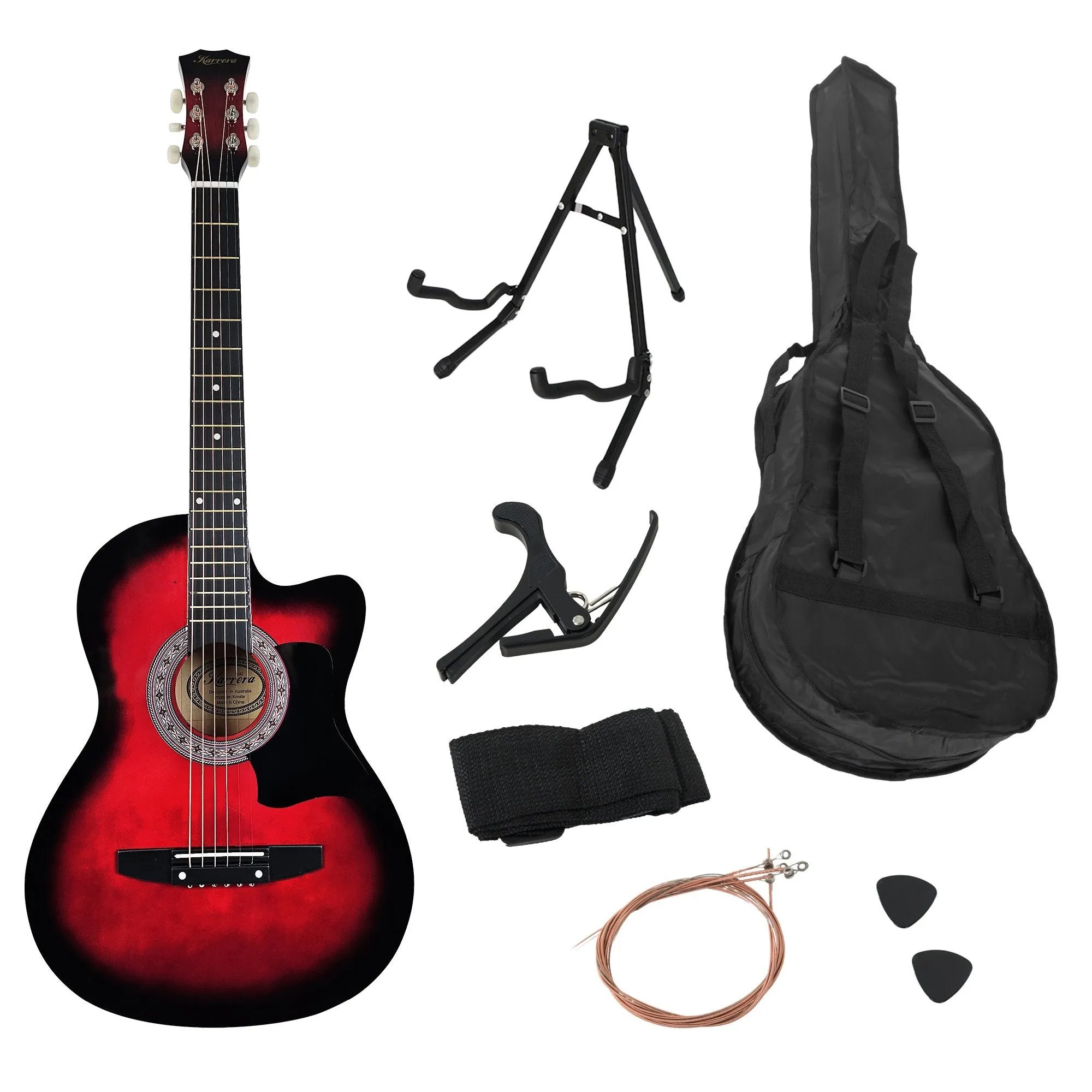 Karrera 38" Pro Cutaway Acoustic Guitar with Carry Bag (Red Burst)