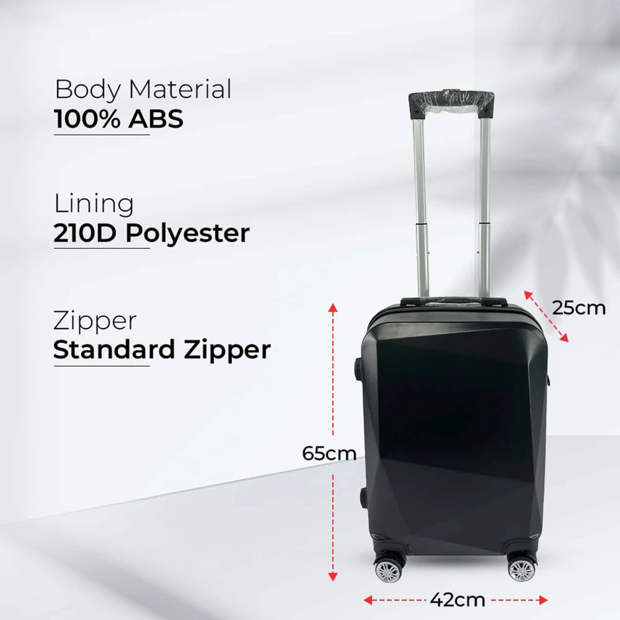 Kuber Industries 24inch Strong & Lightweight Cabin Trolley Bags with 360 Degree Rotating Wheels | Expandable Carry-On Cabin Luggage Suitcase | Bags for Travelling | 600524BLK-Black