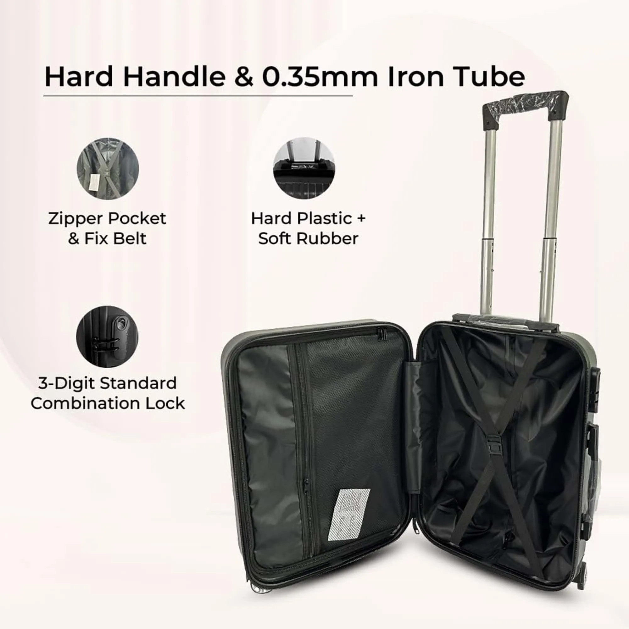 Kuber Industries 24inch Strong & Lightweight Cabin Trolley Bags with 360 Degree Rotating Wheels | Expandable Carry-On Cabin Luggage Suitcase | Bags for Travelling | 600524BLK-Black