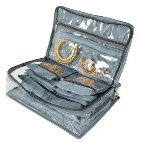 Kuber Industries Laminated Jewellery Organiser With 13 Transparent Pouches (Grey)