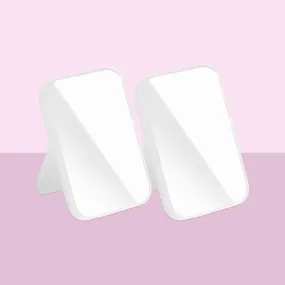 Kuber Industries (Set of 2) Small & Portable Hand Mirror for Makeup - Vanity Table Mirror with Stand for Women & Girls- White