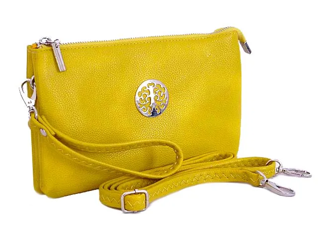 LARGE MULTI-COMPARTMENT CROSS-BODY PURSE BAG WITH WRIST AND LONG STRAPS - YELLOW