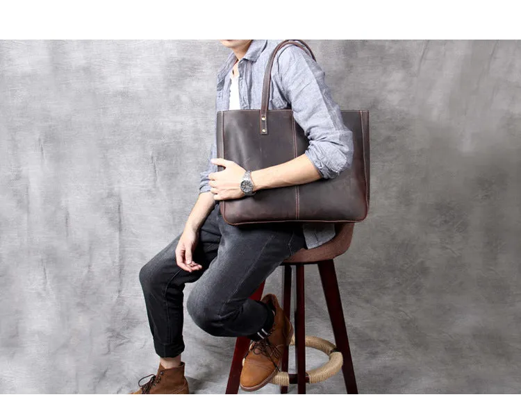 Large Storage Vintage Leather Handle Bags for Men&women