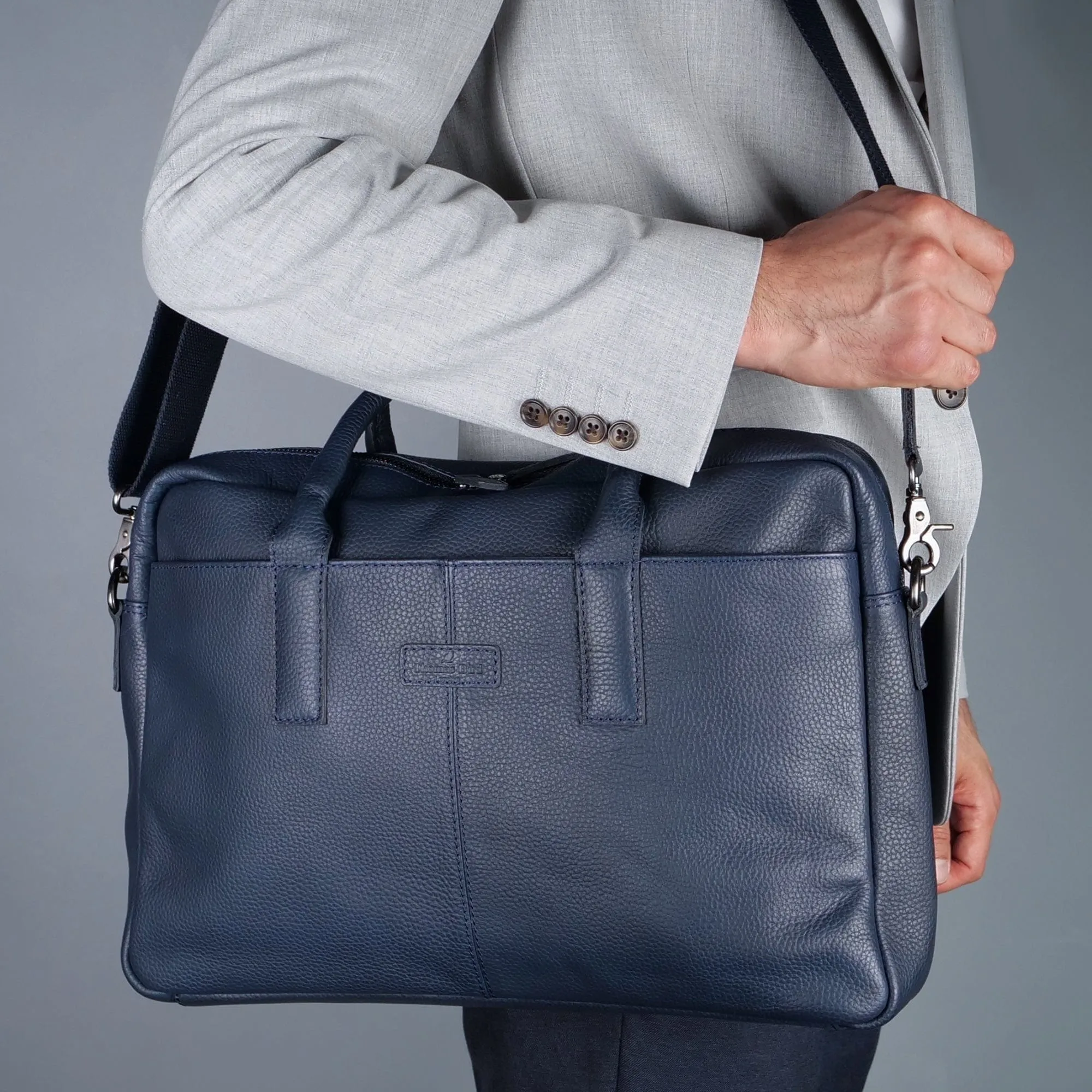 Leather Briefcase Bag Navy Blue