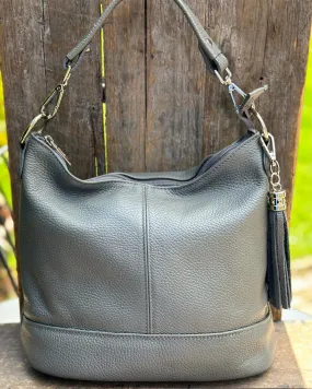 Leather Bucket Bag - Grey