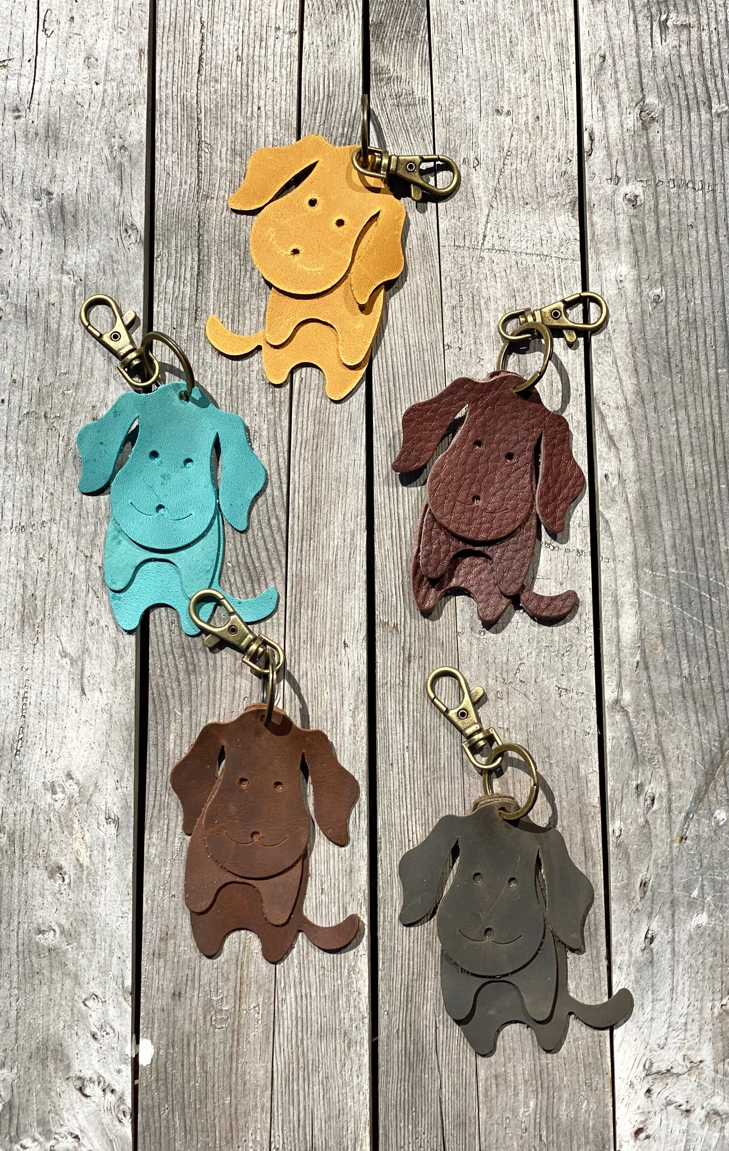 Leather Dog Keyring Purse Charm, Bag Clip on Dog Fob, Cute Dog Lovers Accessory