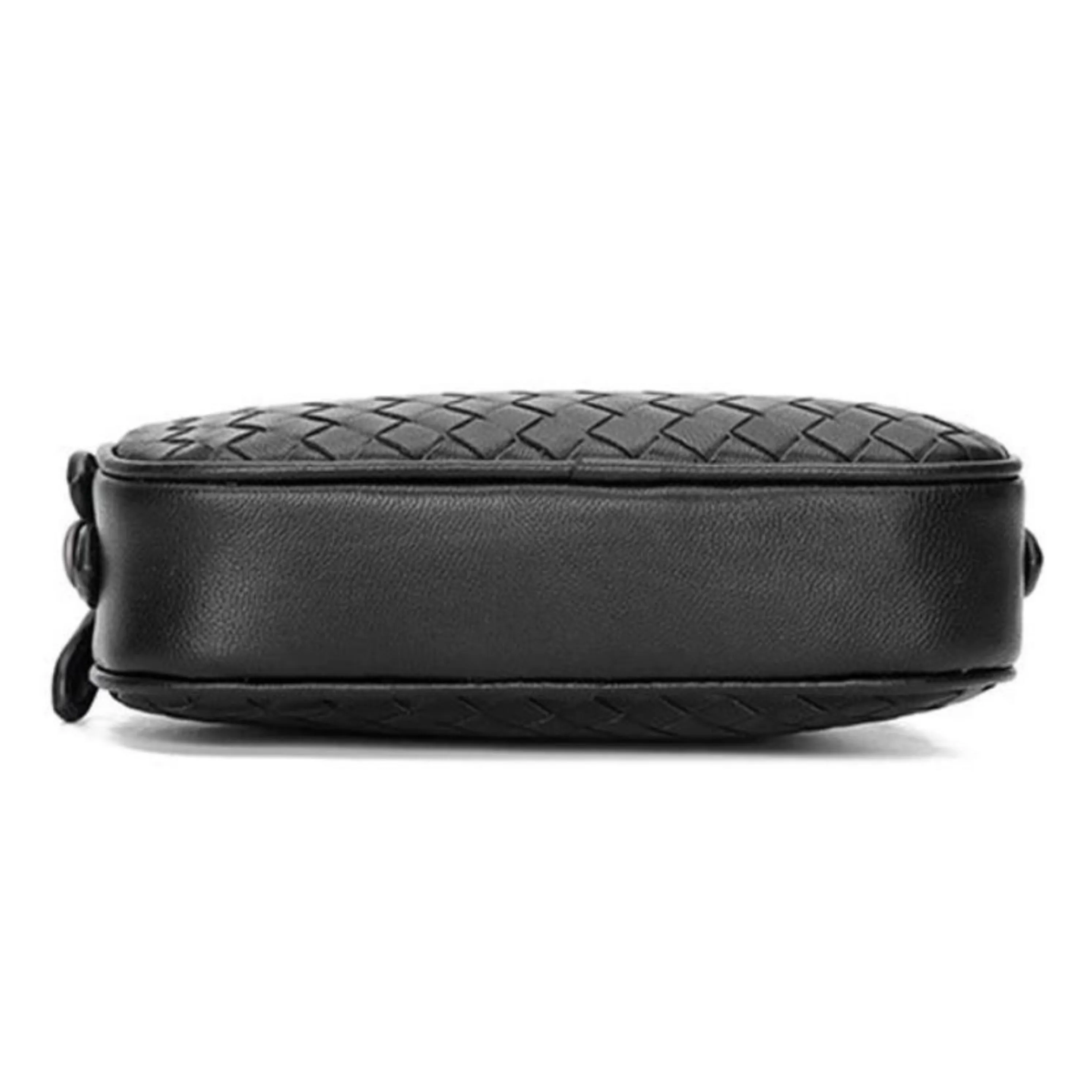 Leather Handbag Black Woven Sheepskin Camera Bag