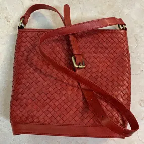 LEATHER HANDBAG RED WOVEN SHOULDER