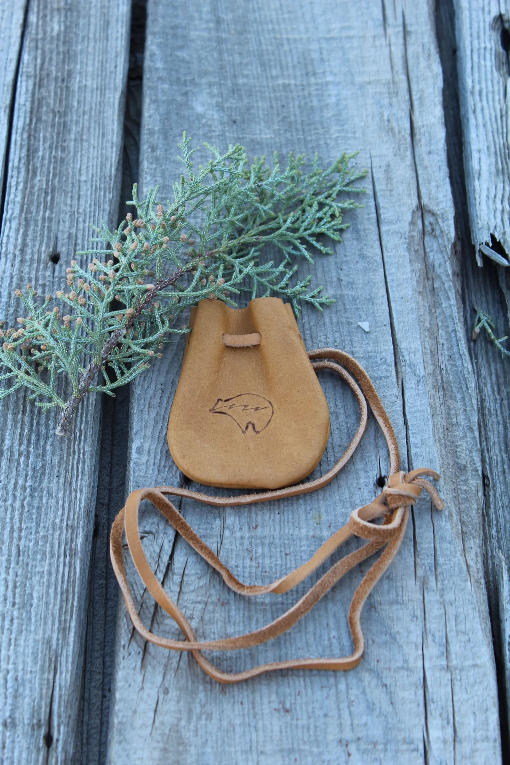 Leather medicine bag, bear totem bag