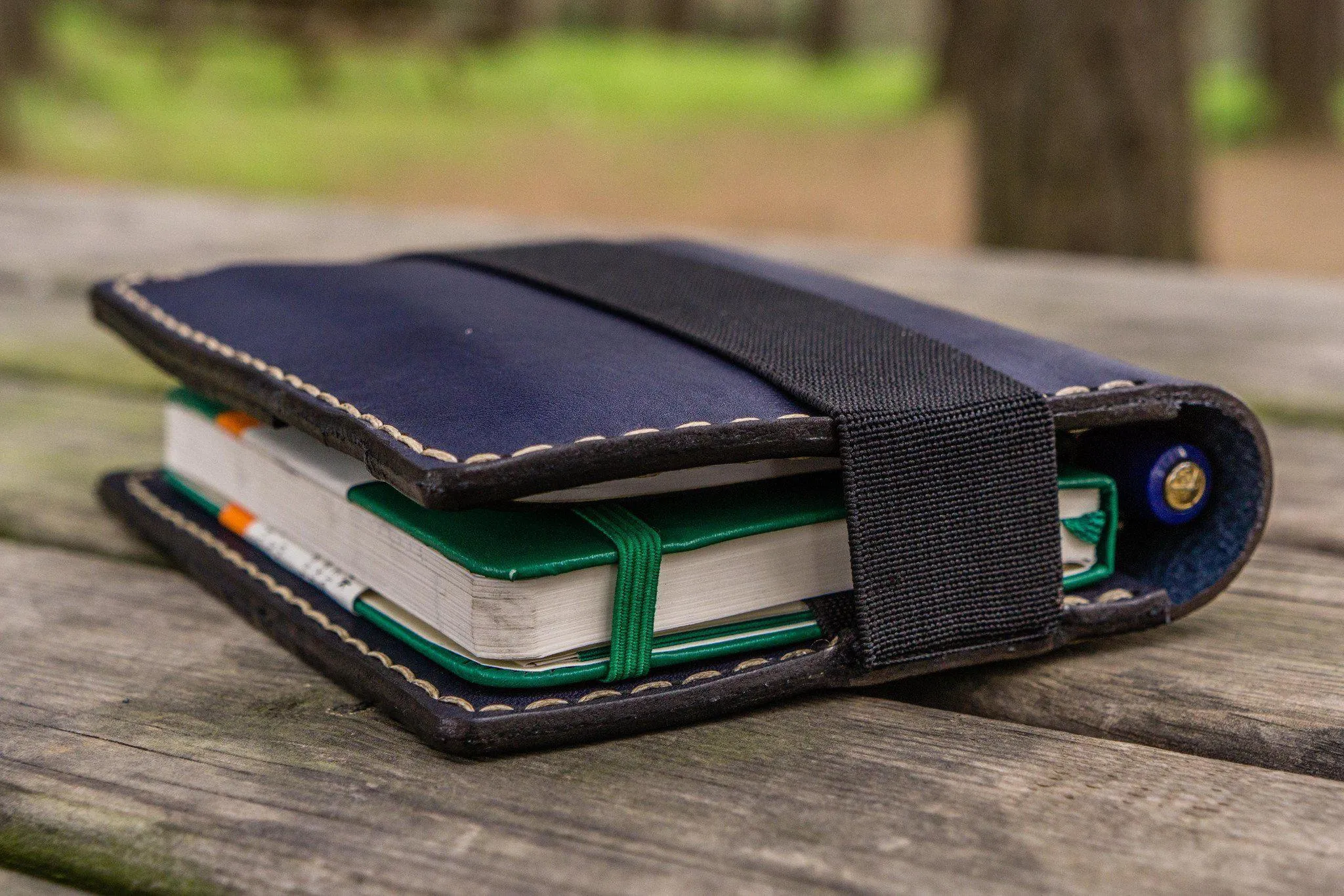 Leather Pocket Moleskine Journal Cover - Navy Blue