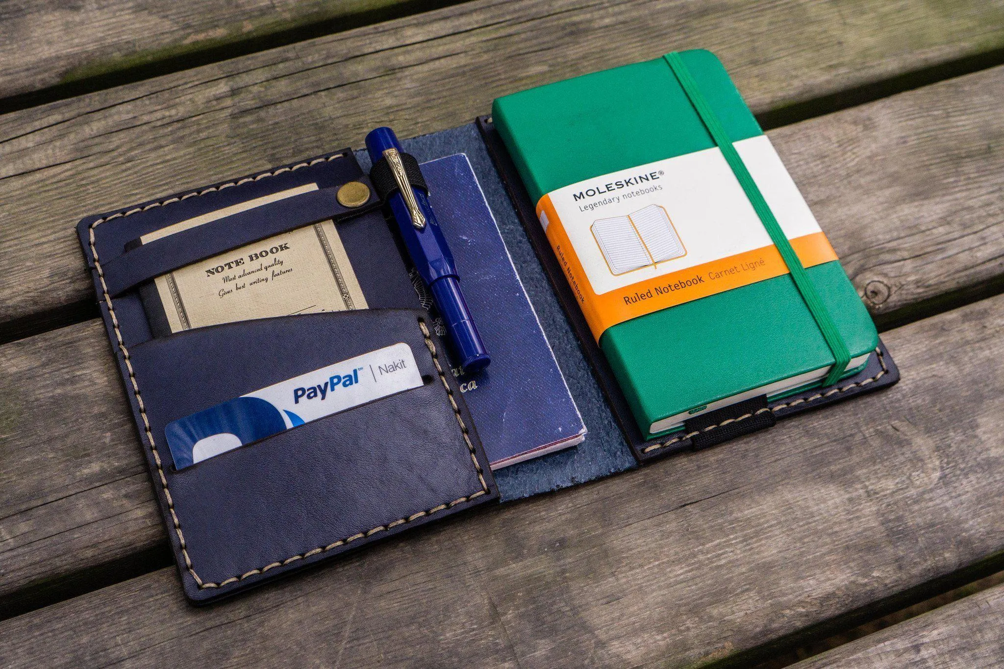 Leather Pocket Moleskine Journal Cover - Navy Blue