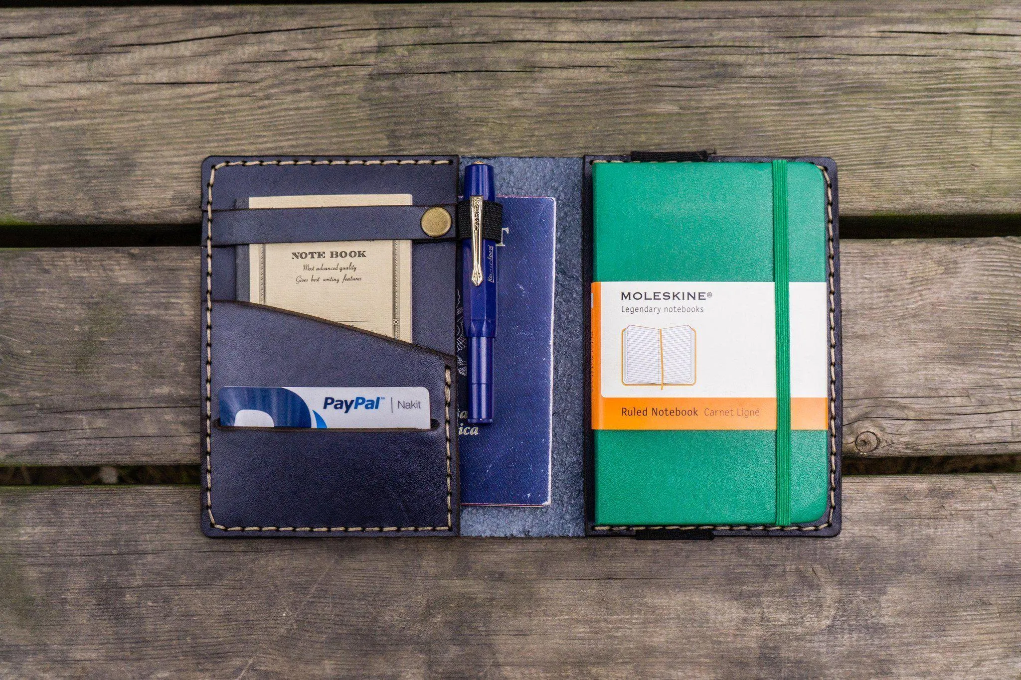 Leather Pocket Moleskine Journal Cover - Navy Blue