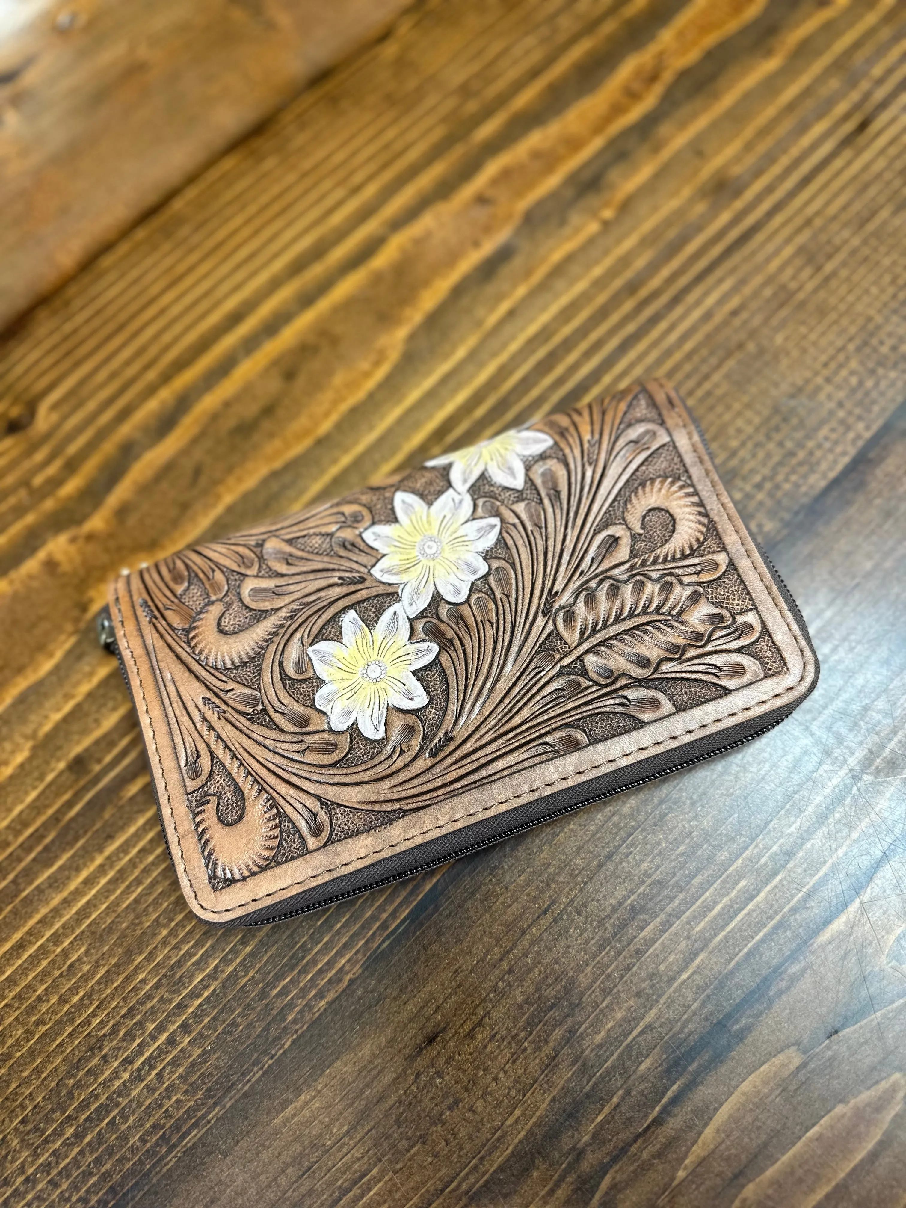 Leather Tooled Floral Wallets