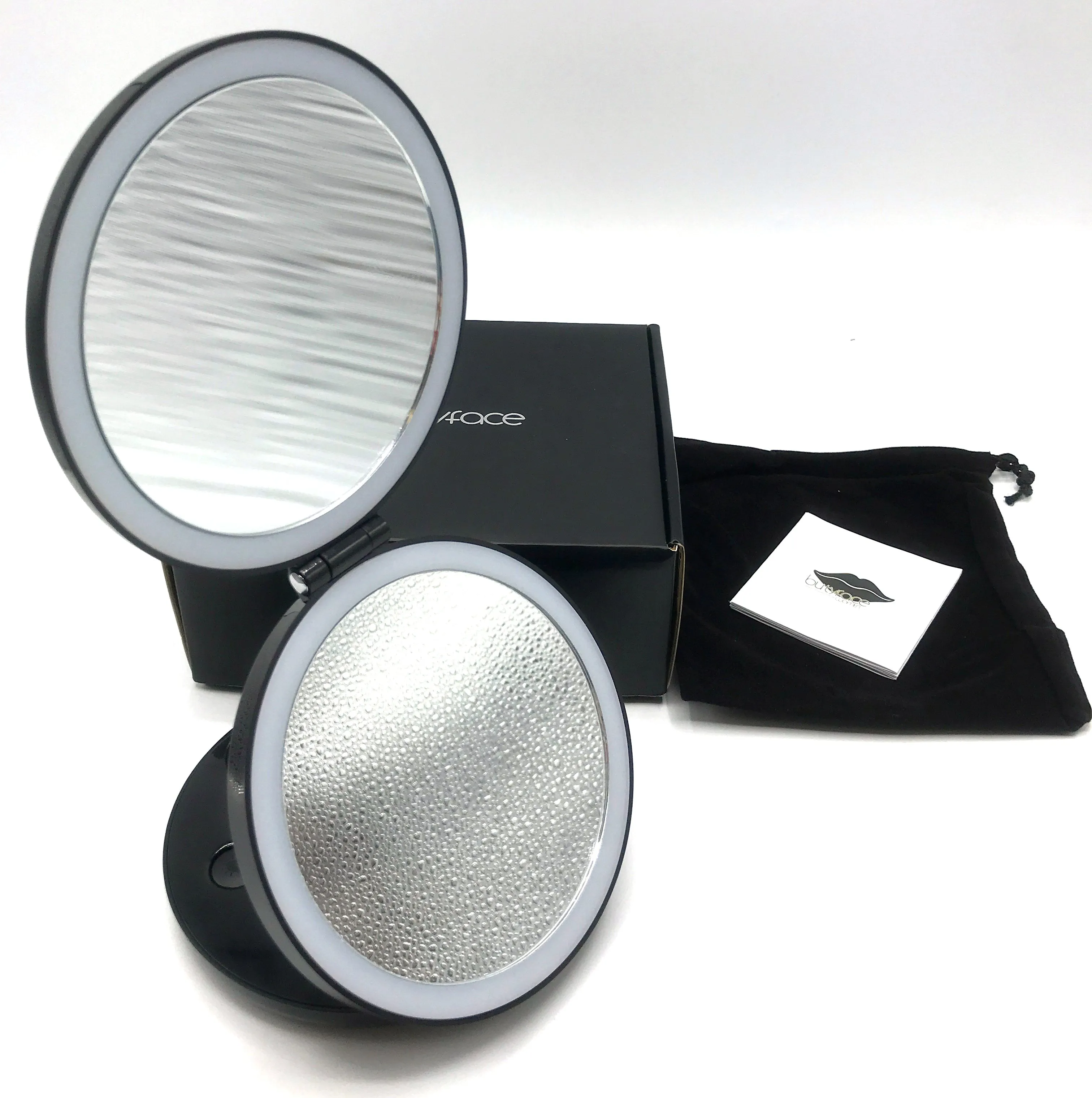 LED Lighted 3-fold Travel Compact Makeup Mirror - 1X/7X Magnification USB Powered