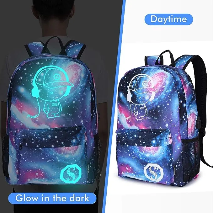 Luminous Men's Backpack Oxford Cloth Printed Backpack Girls' Schoolbag