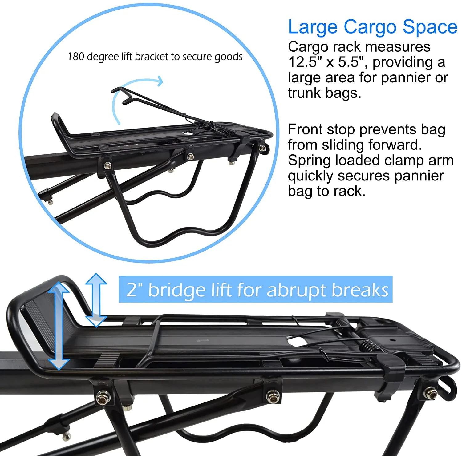 Lumintrail Bike Cargo Rack LC-671-09-05 Seatpost Mounted Bicycle Luggage Carrier with Adjustable Frame-Mount Arms, for Trunk Bags and Pannier Bags, 55 LBs Weight Capacity