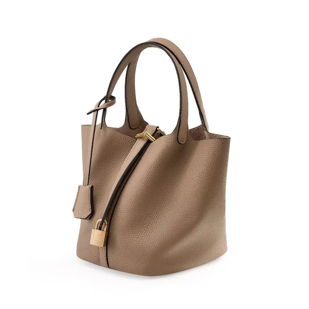 LuxeLeather Chic Closure Bucket Bag