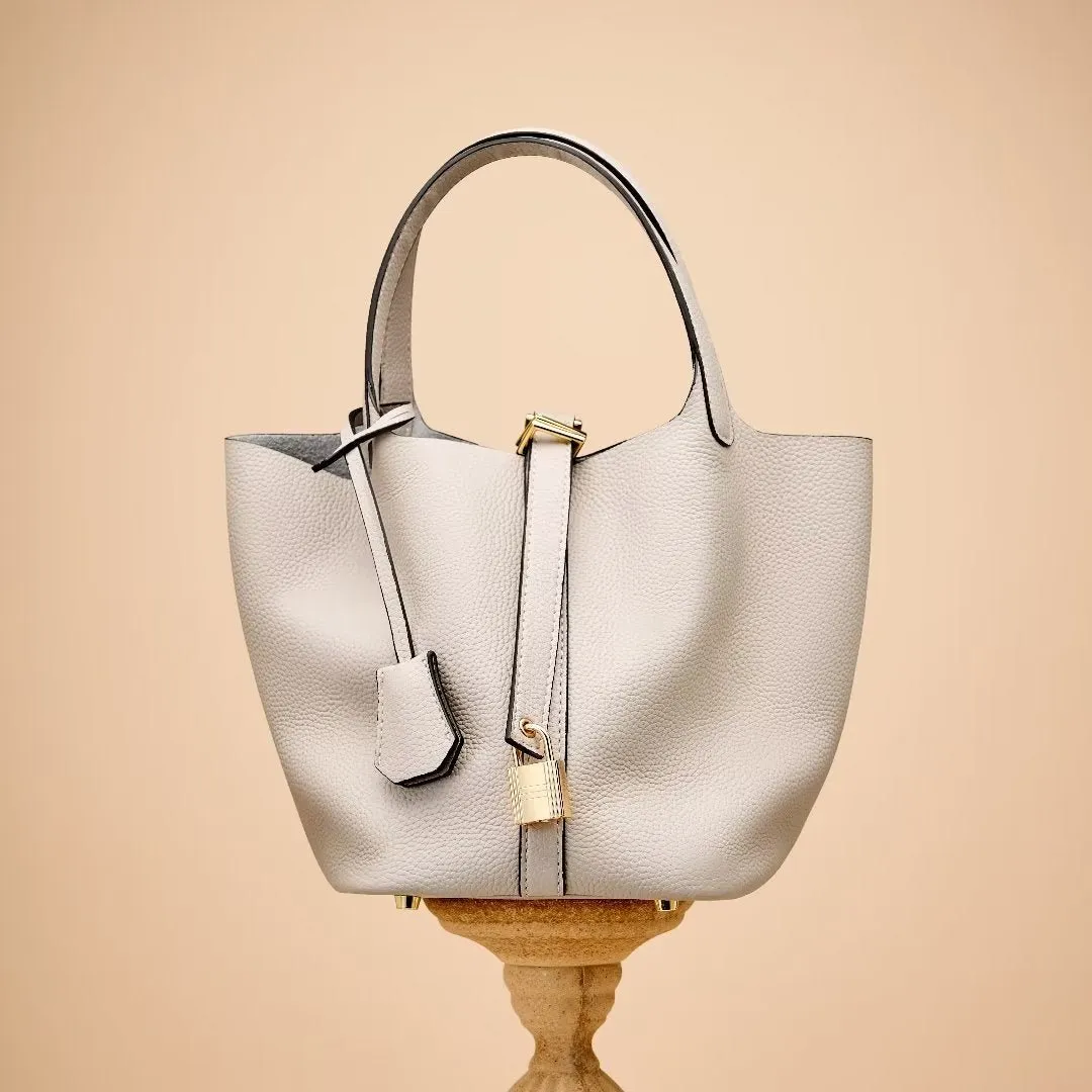 LuxeLeather Chic Closure Bucket Bag