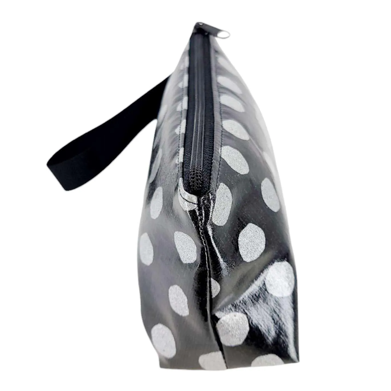 Makeup Bag - Small - Silver Leopard and Dots on Black by Laarni and Tita