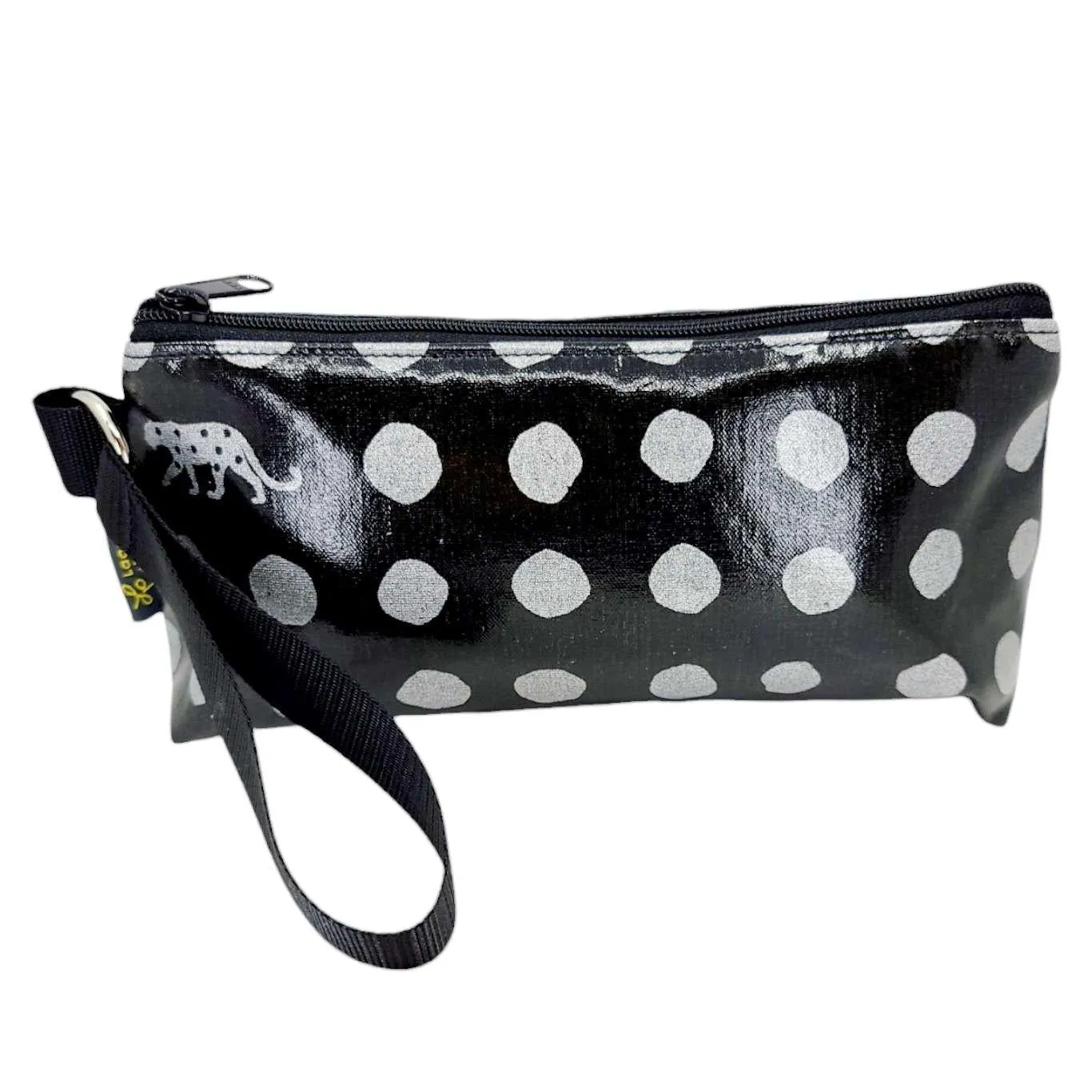 Makeup Bag - Small - Silver Leopard and Dots on Black by Laarni and Tita