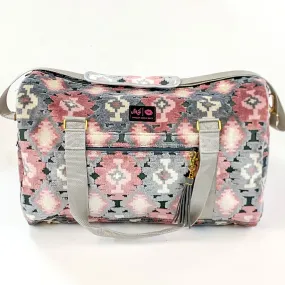 Makeup Junkie | Blush Aztec Duffel Bag in Blush Pink and Grey Mix