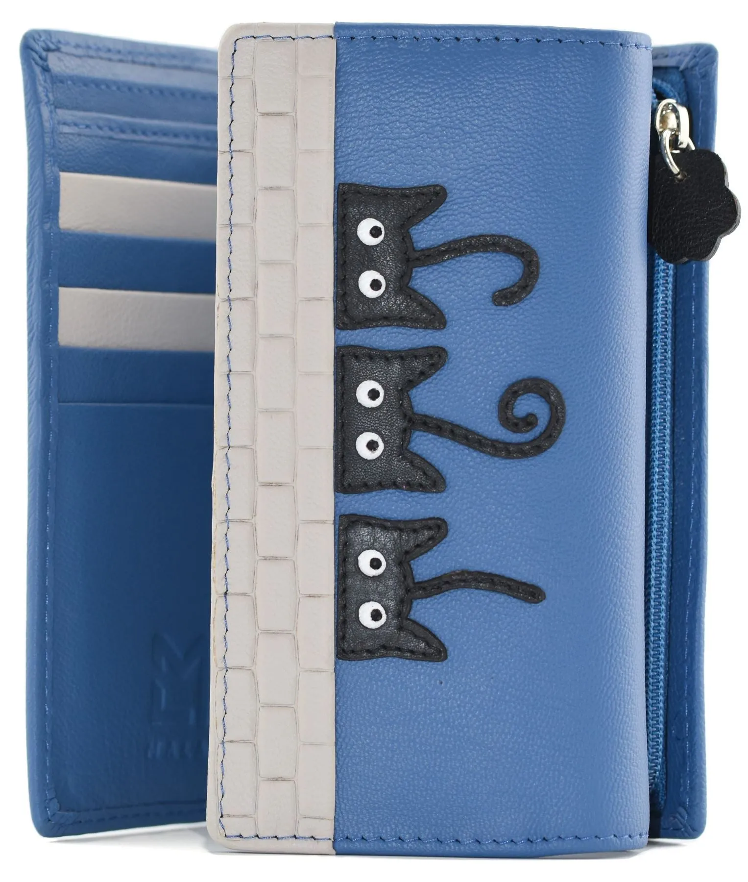 Mala Leather Peek a Boo Cats Collection Tri-Fold Leather Purse RFID 3633_01