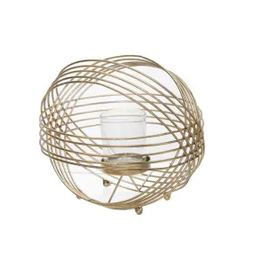 METAL 9" SPHERE TEA LIGHT CANDLE HOLDER, GOLD