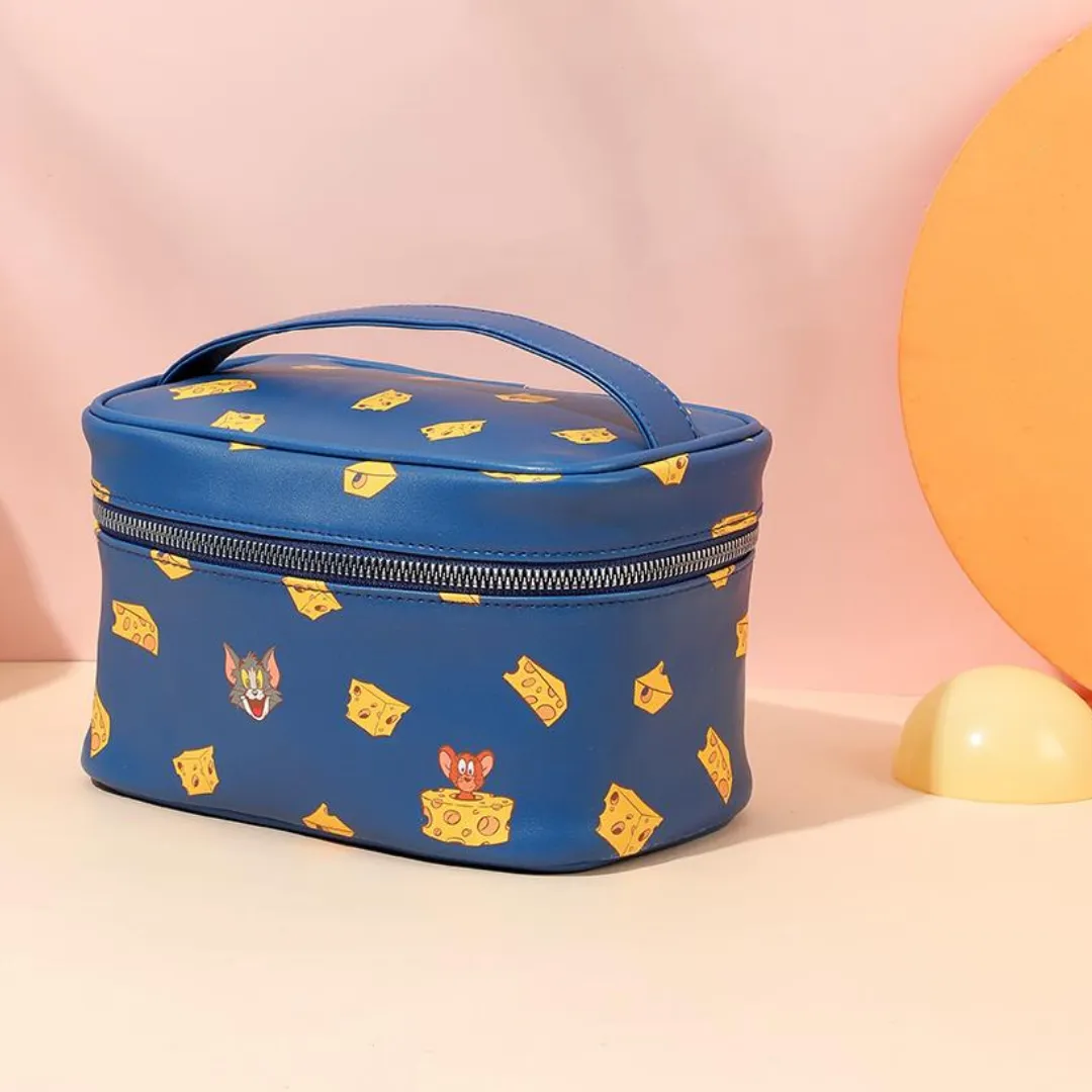 MINISO Tom & Jerry I Love Cheese Collection Funny Cheese Cosmetic Bag (Blue)