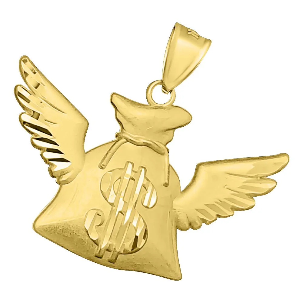 Money Bag Wings DC 10K Yellow Gold Pendant