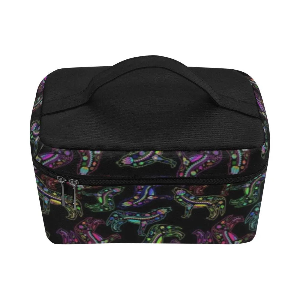 Neon Floral Wolves Cosmetic Bag/Large