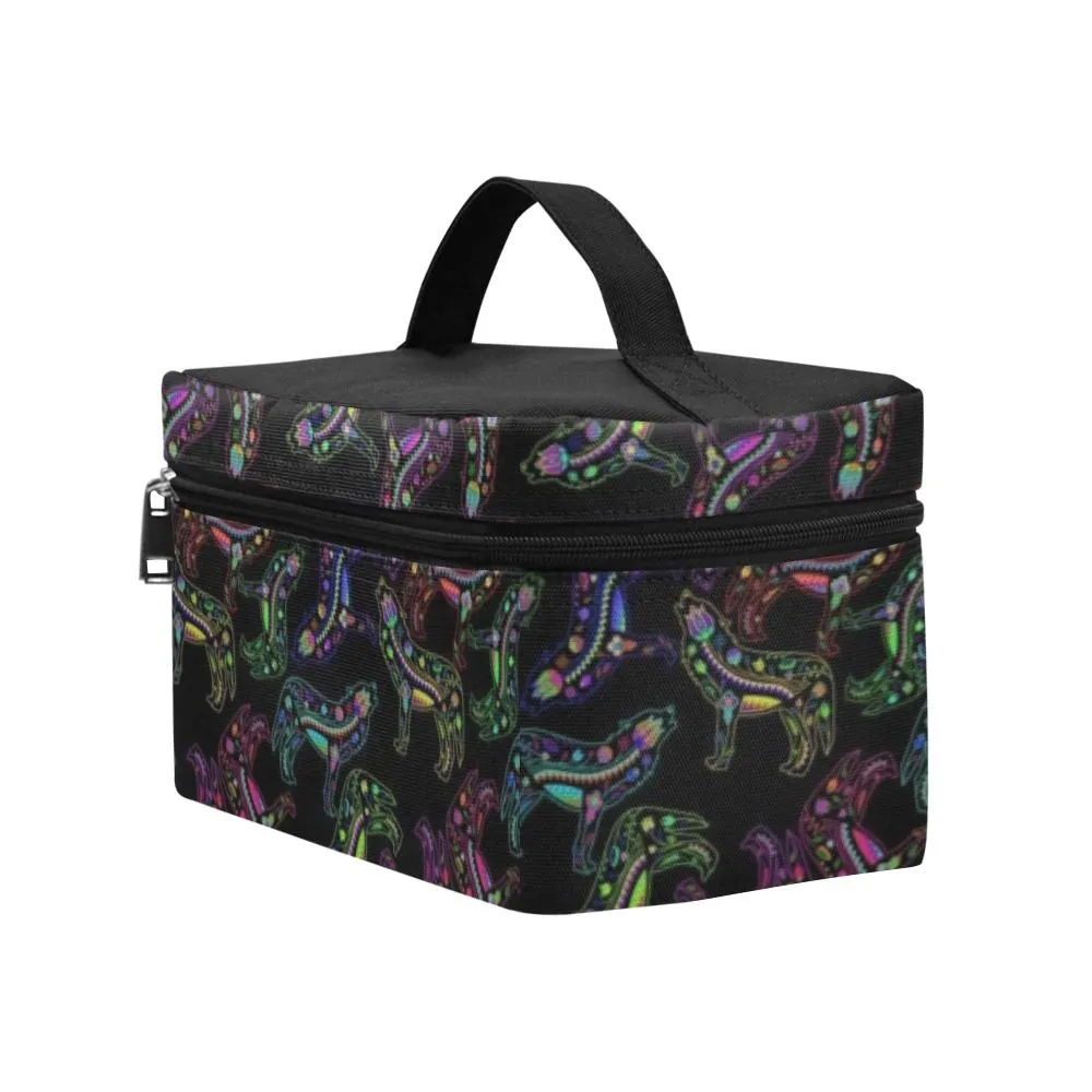 Neon Floral Wolves Cosmetic Bag/Large