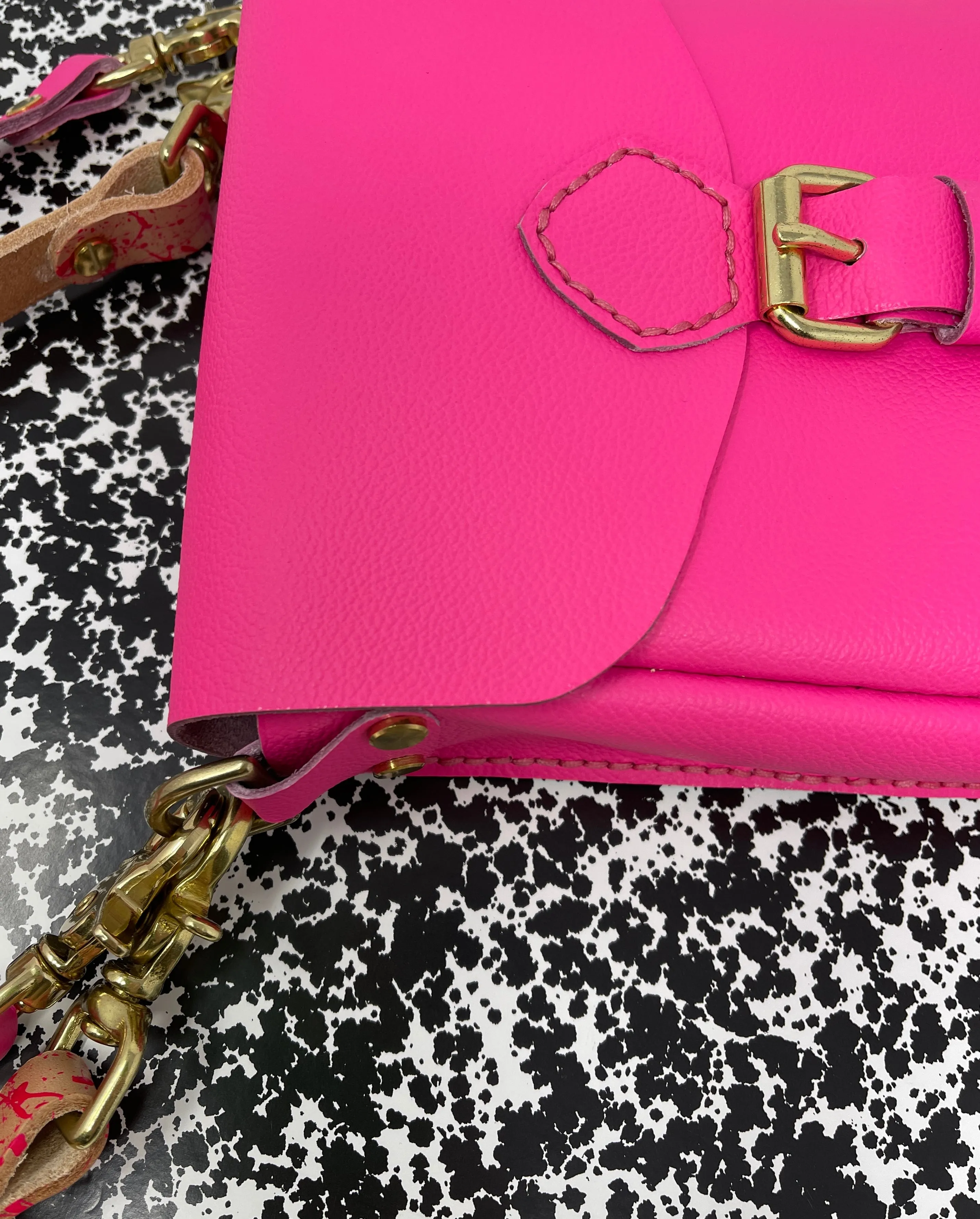 Neon Pink Flap Bag with Two Strap Lengths