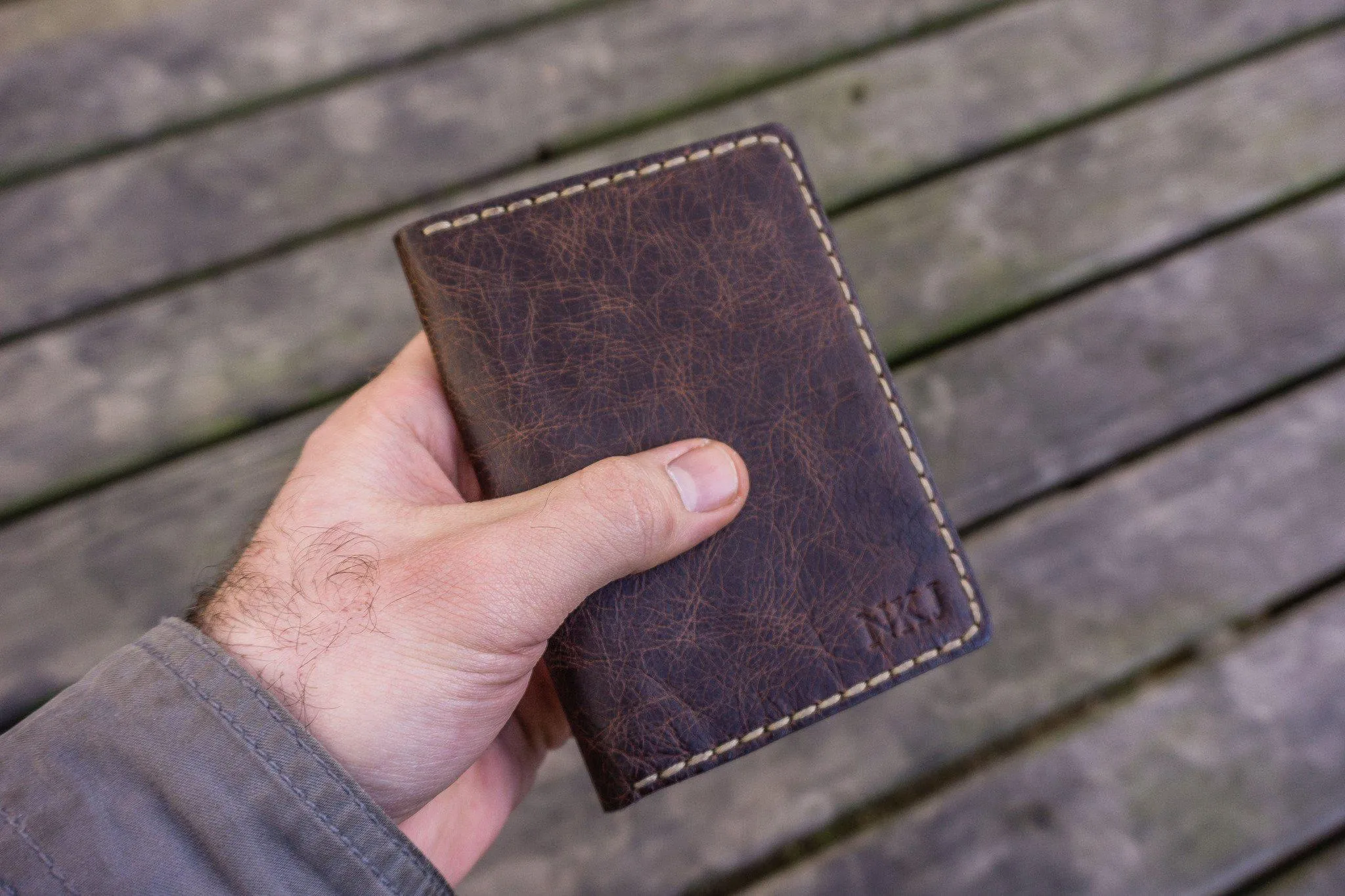 No.06 Hand-stitched Leather Passport Holder-Rustic Dark Brown