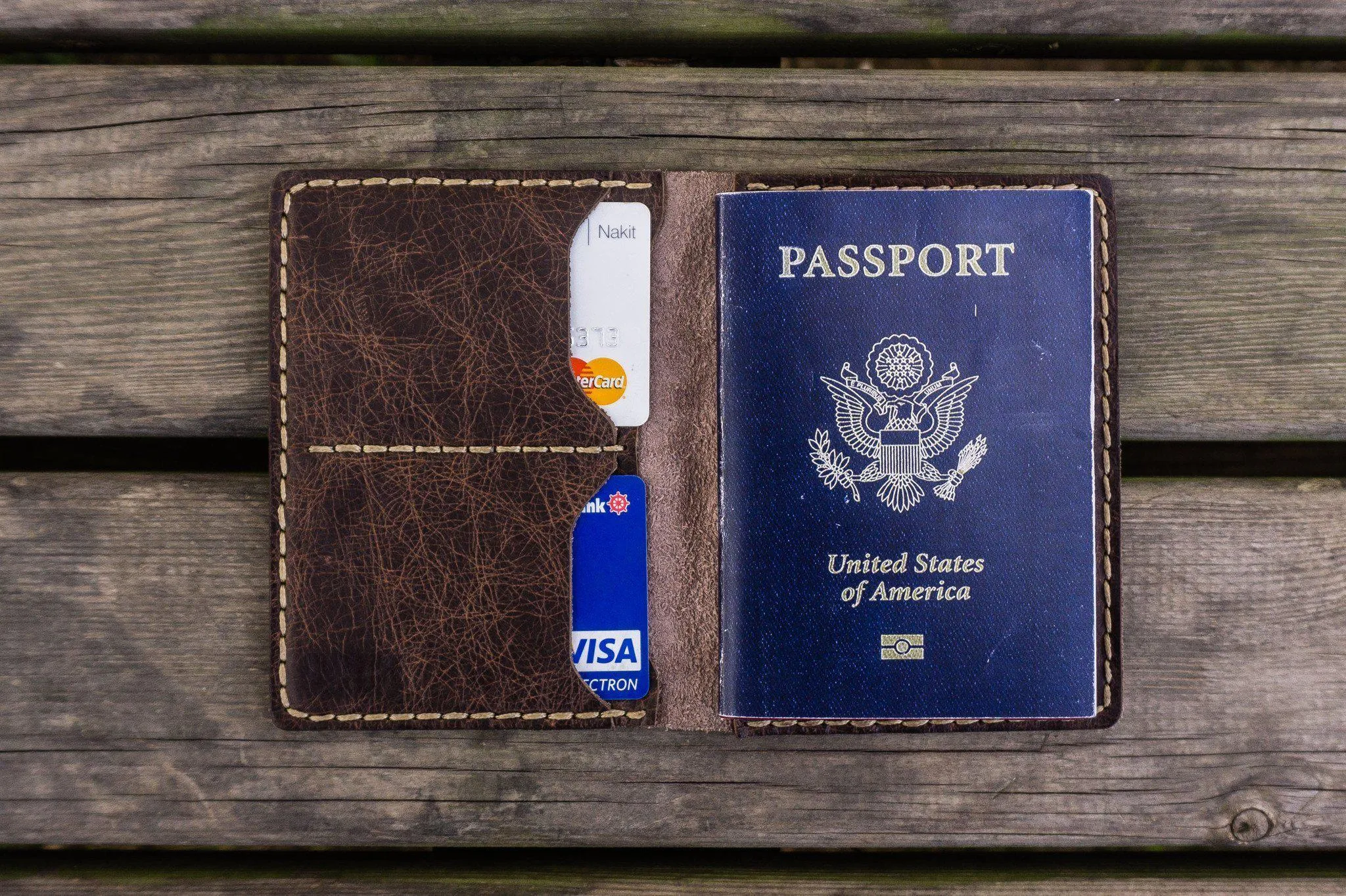 No.06 Hand-stitched Leather Passport Holder-Rustic Dark Brown