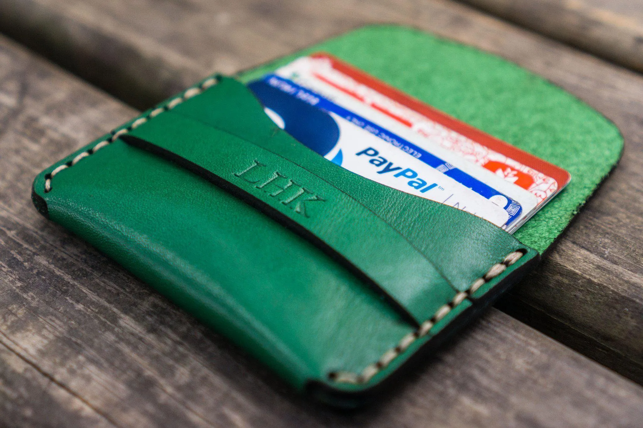 No.36 Personalized Basic Flap Handmade Leather Wallet - Green