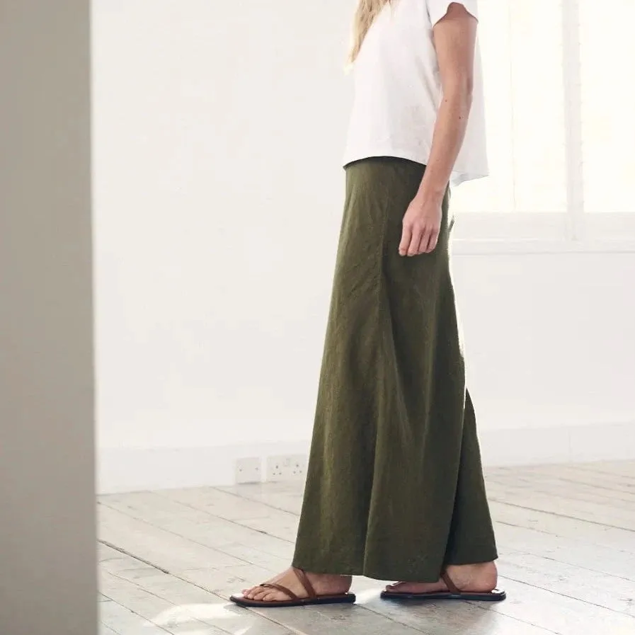 Nobody's Child Khaki Green Linen-blend Mila Midi Skirt